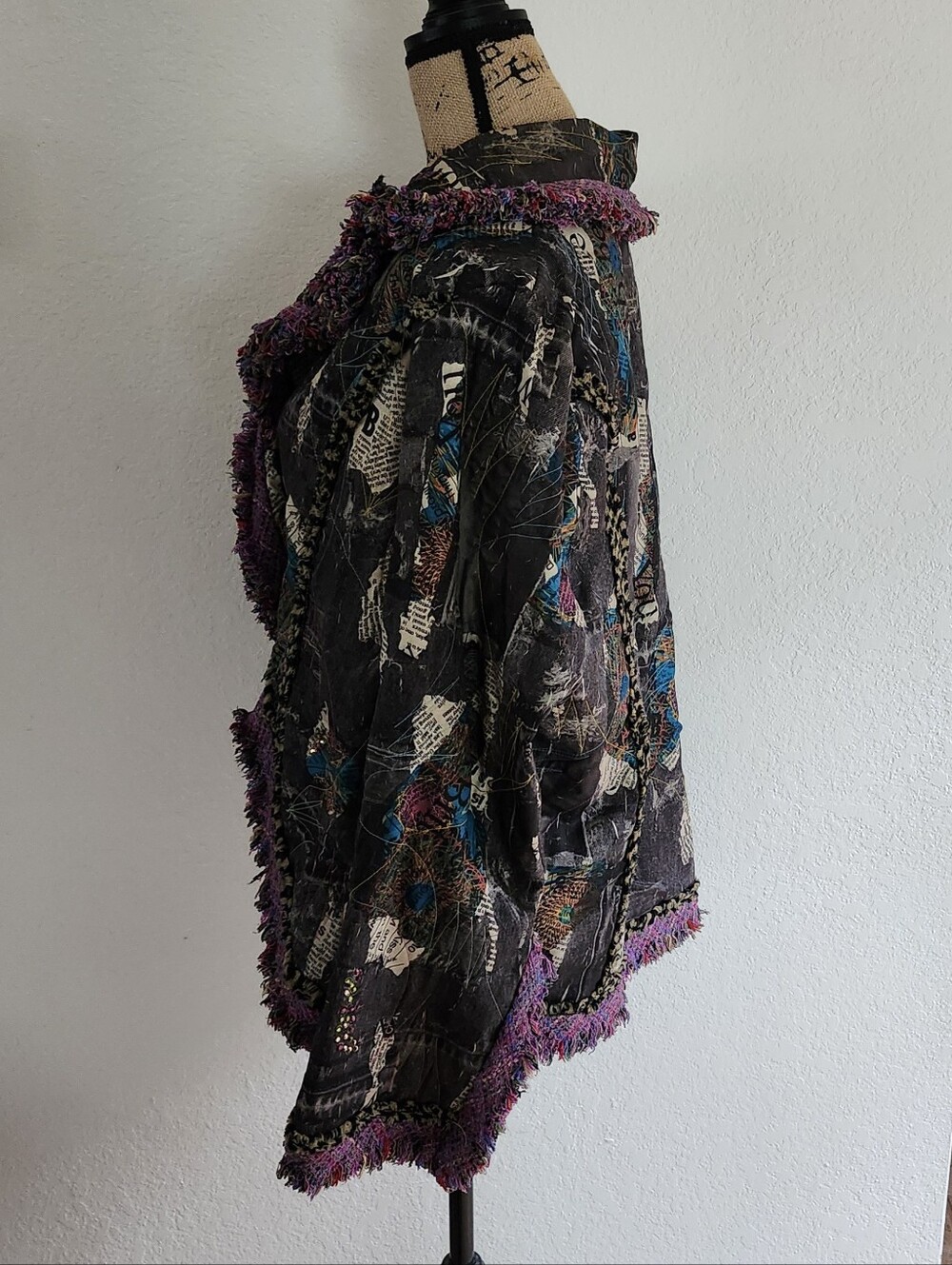 LOOK Grey Denim Look Newspaper Print Embellished Jacket - Picture 3 of 6
